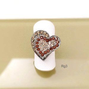 Brown Crystal Bold Ring “2 Hearts As 1” Adjustable
